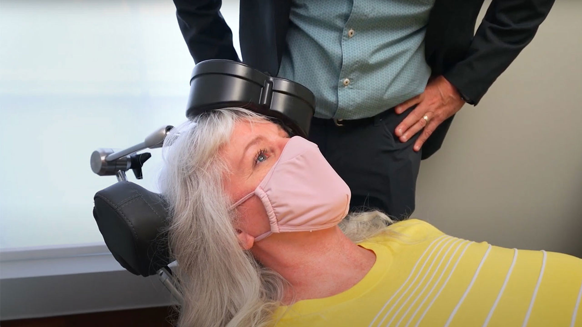Women getting TMS treatment for severe depression